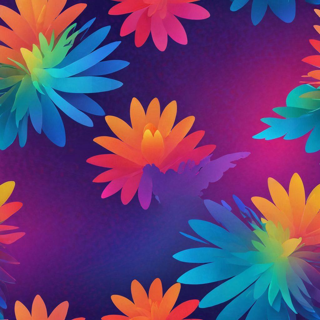 A vibrant spectrum graphic showcasing a gradient from softcore romantic imagery, like gentle embraces and floral elements, to bold, intense hardcore visuals, including dynamic, abstract shapes and contrasting colors. Include subtle icons or symbols representing various desires and preferences in the middle, blending both ends seamlessly. The overall feel should be inviting yet provocative. vivid colors. abstract design.